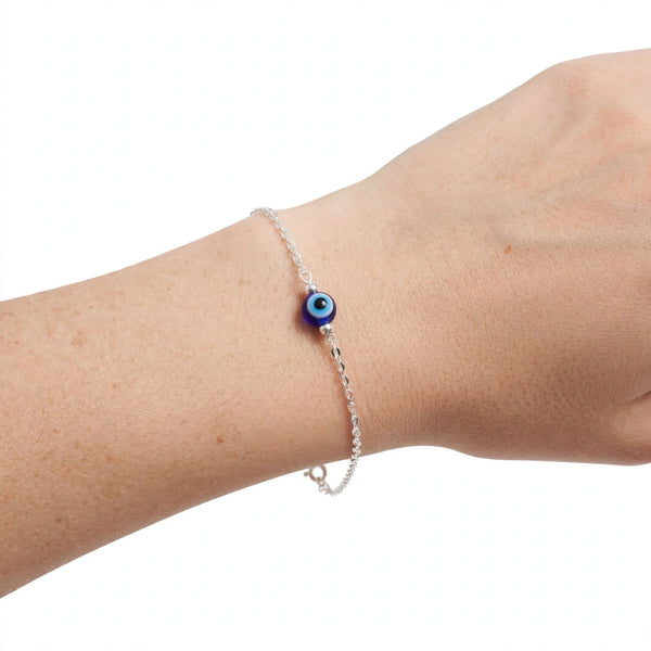 Indiasilvo blue Evil Eye silver bracelet for Women -925 sterling silver chain bracelet for Nazar protection, Daily wear