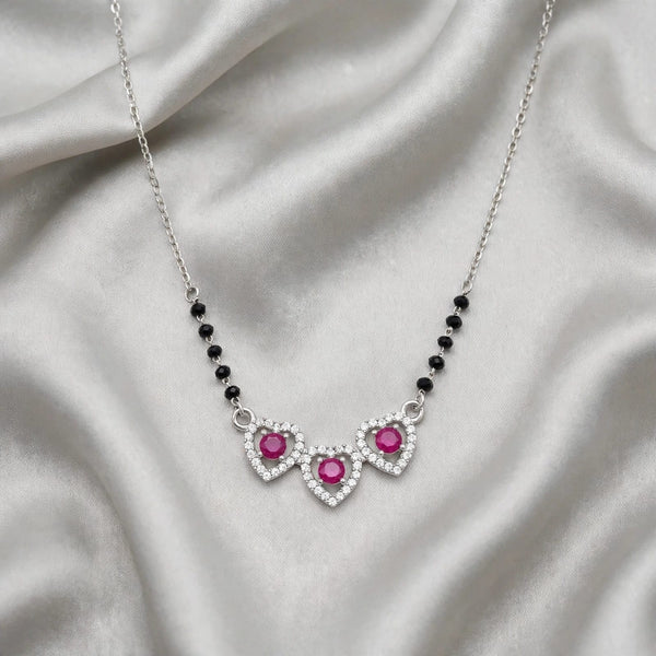 Silver Mangalsutra Pendant Necklace | Elegant Black Bead Diamond Design