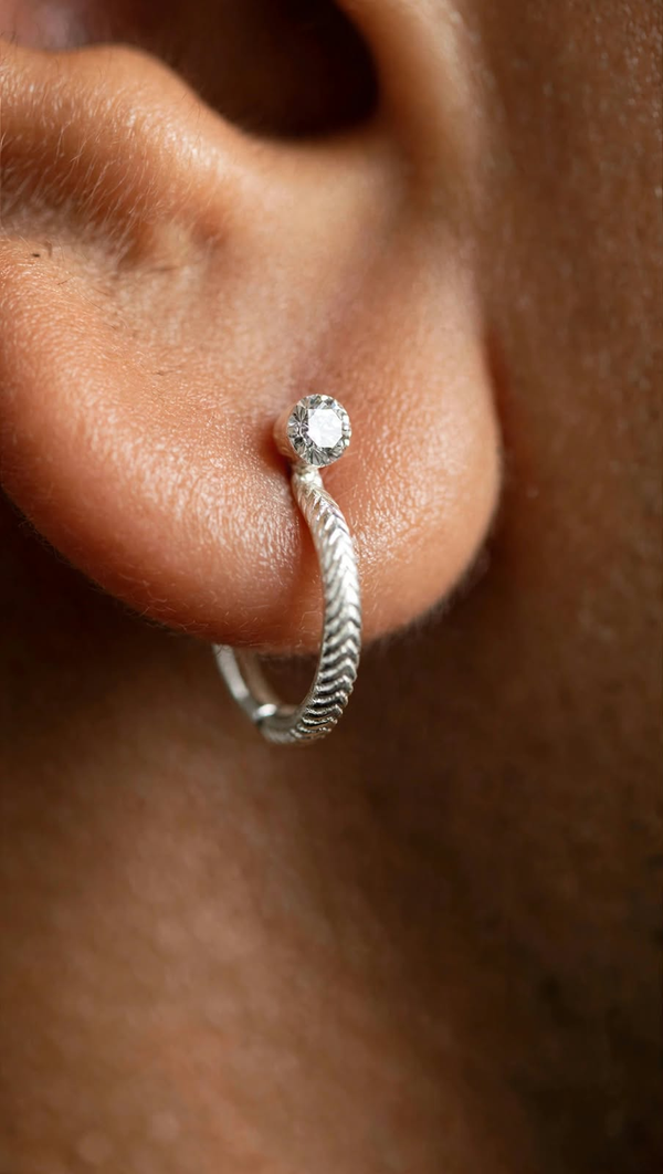 Indiasilvo Solitaire Crown Bali Earring for Men - 925 Sterling Silver with CZ Stone